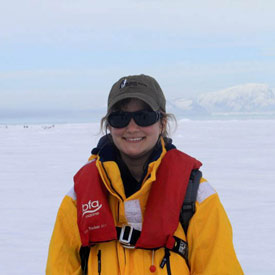 Jessica Caton with antarticin the background